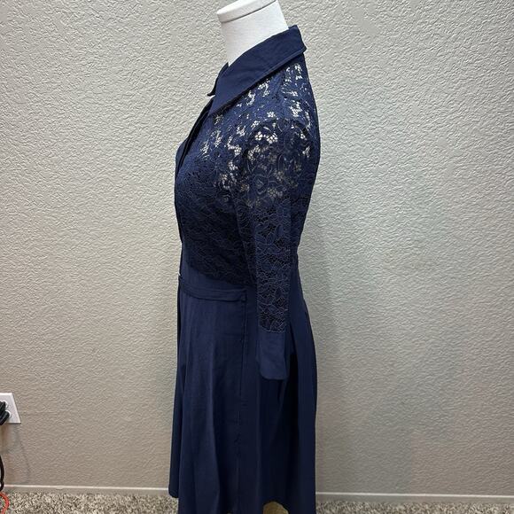 MissMay Retro Gorgeous City Blue Women's Size Medium M Lace Pleated Sheath Dress - Picture 8 of 14